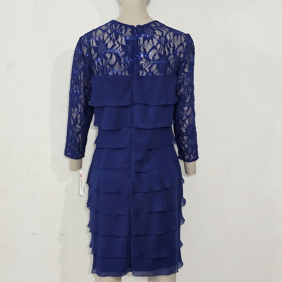 Alex Evenings Electric Blue Lace Tiered Womens Dress Sz 8 Petite - Picture 2 of 13